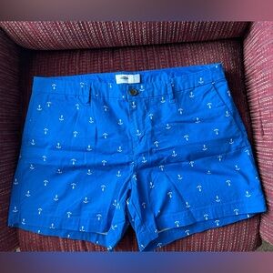 Old Navy blue shorts with white anchor pattern.